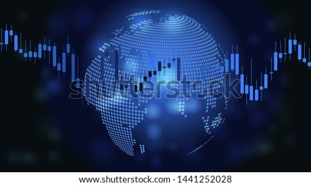 Financial data graph chart on dark background. Business background with candlesticks chart for reports and investment. Financial market trade concept.