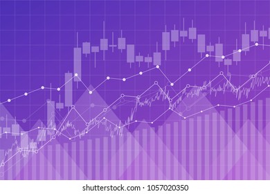 Financial data graph chart, vector illustration. Trend lines, columns, bars market economy information background. Growth company economic concept.