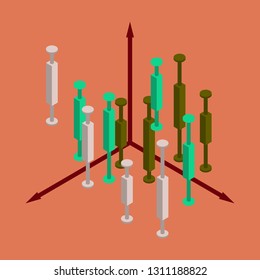 Financial data graph chart, vector illustration. Trend lines, columns, market economy information background. Chart analytics economic concept.