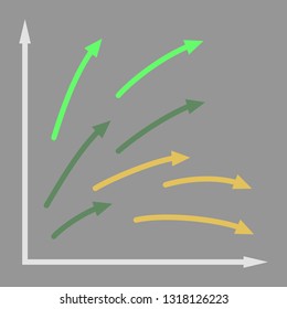 Financial data graph chart, vector illustration. Trend lines, columns, market economy information background. Chart analytics economic concept.