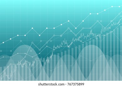 Financial data graph chart, vector illustration. Trend lines, columns, market economy information background. Chart analytics economic concept.