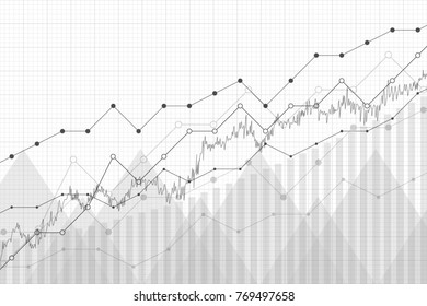 Financial Data Graph Chart, Vector Illustration. Growth Company Profit Economic Concept. Trend Lines, Columns, Market Economy Information Background. 