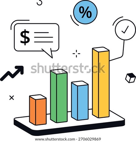 Financial data graphs that showcase market data percentages for data analysis and business growth. Best used for presentations and reports. isometric flat vector illustration.