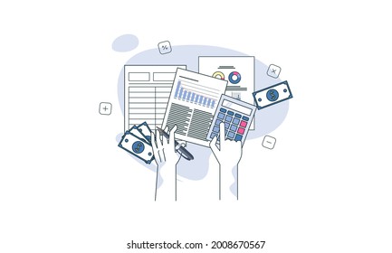 Datos financieros con ilustración de concepto manual