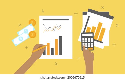Datos financieros con ilustración de concepto manual