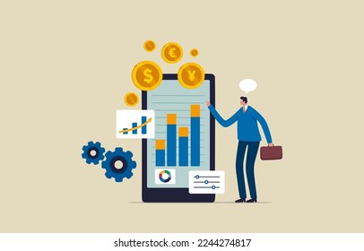 Finanzdaten. Gewinnwachstum der Investitionen. verdienen oder verdienen. Analyse und statistische Online-Dienste. 
Spezialist für Finanz- und Rechnungswesen. Illustration