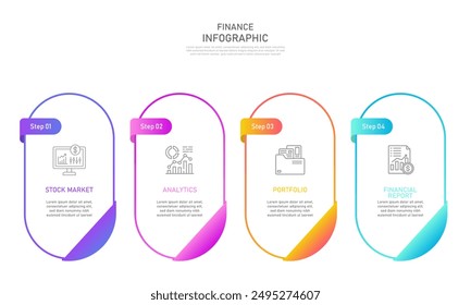 Financial data presentation process with icon design and 4 options. Can be used for processes, presentations, layouts, banners, data graphs.