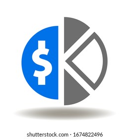 Logotipo de análisis de informes financieros. Vector de iconos del segmento de diagrama. Ilustración de las acciones de ganancias monetarias.