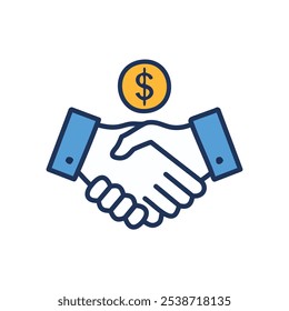 Financial deal handshake. Successful business partnership, money agreement, financial investment deal.  Symbolizes collaboration and profit.