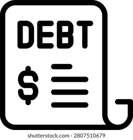 Financial debt and liability document line icon with dollar sign and text