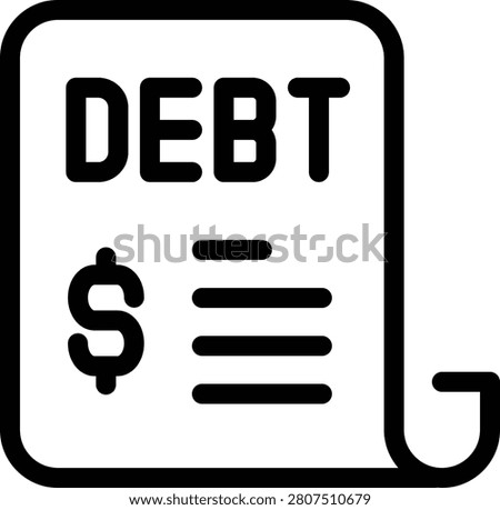 Financial debt and liability document line icon with dollar sign and text
