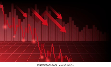 Um gráfico de declínio financeiro mostrando setas vermelhas para baixo