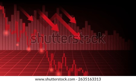 A financial decline graph showing downward red arrows