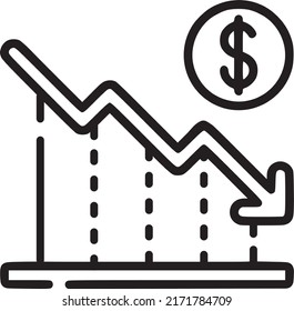 Financial decreasing chart vector icon, financial loss illustration. EPS