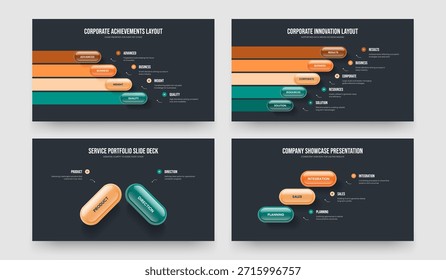 Desarrollo Financiero 4 5 2 3 Colección de Diseño de Presentación de Diagrama de Elementos. Ilustración vectorial de Plantilla de diapositivas de infografía de cuatro, dos y tres opciones Paquete.