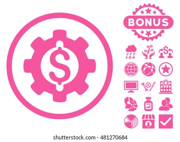 Financial Development Gear icon with bonus. Vector illustration style is flat iconic symbols, pink color, white background.
