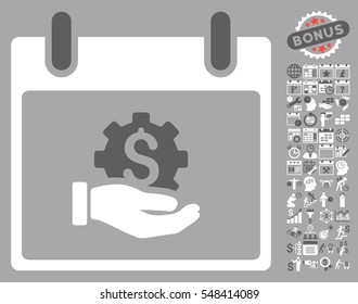 Financial Development Hand Calendar Day pictograph with bonus calendar and time management pictograph collection. Vector illustration style is flat iconic symbols, dark gray and white,