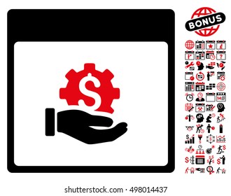 Financial Development Hand Calendar Page pictograph with bonus calendar and time management images. Vector illustration style is flat iconic symbols, intensive red and black, white background.