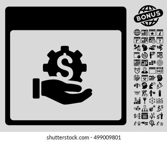 Financial Development Hand Calendar Page pictograph with bonus calendar and time management pictures. Vector illustration style is flat iconic symbols, black, light gray background.