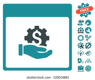 Financial Development Hand Calendar Page icon with bonus options icon set. Vector illustration style is flat iconic symbols, soft blue, white background.