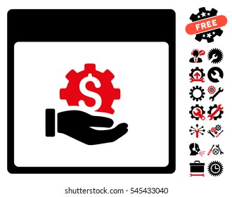 Financial Development Hand Calendar Page pictograph with bonus service images. Vector illustration style is flat iconic symbols, intensive red and black, white background.