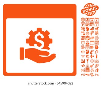 Financial Development Hand Calendar Page pictograph with bonus calendar and time management design elements. Vector illustration style is flat iconic symbols, orange, white background.