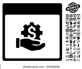 Financial Development Hand Calendar Page pictograph with bonus calendar and time management pictograph collection. Vector illustration style is flat iconic symbols, black, white background.