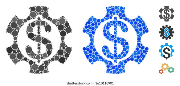 Financial development mosaic of round dots in various sizes and color tinges, based on financial development icon. Vector round dots are organized into blue composition.