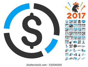 Financial Diagram icon with bonus 2017 new year symbols. Vector illustration style is flat iconic symbols,modern colors.