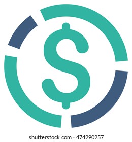 Financial Diagram icon. Vector style is bicolor flat iconic symbol with rounded angles, cobalt and cyan colors, white background.
