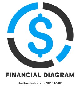 Financial Diagram vector icon with caption. Symbol style is a bicolor flat symbol with rounded angles, blue and gray colors, white background.