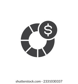 Icono de vector de diagrama financiero. signo plano relleno para concepto móvil y diseño web. Icono de glifo de gráfico de dinero. Símbolo, ilustración del logotipo. Gráficos vectoriales