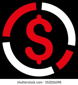 Financial Diagram vector icon. Style is bicolor flat symbol, red and white colors, rounded angles, black background.