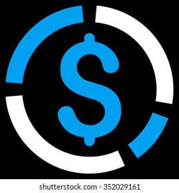 Financial Diagram vector icon. Style is bicolor flat symbol, blue and white colors, rounded angles, black background.