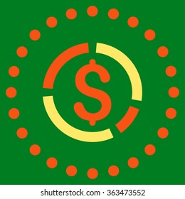 Financial Diagram vector icon. Style is bicolor flat circled symbol, orange and yellow colors, rounded angles, green background.
