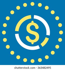 Financial Diagram vector icon. Style is bicolor flat circled symbol, yellow and white colors, rounded angles, blue background.