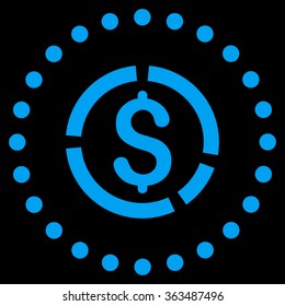 Financial Diagram vector icon. Style is flat circled symbol, blue color, rounded angles, black background.