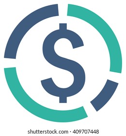 Financial Diagram vector icon. Style is bicolor flat symbol, cobalt and cyan colors, white background.