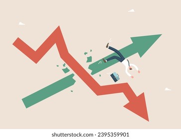 Financial difficulties, decrease in value of business or company shares, stock market crash, economic crisis, business failure and loss of cash, lose investments, falling arrow destroys rising arrow.