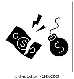 Financial Distress Glyph Icon.Company,individual Cannot Generate Sufficient Income, For Pay Financial Obligations.Economy Collapsed.Bankruptcy.Filled Flat Sign. Isolated Silhouette Vector Illustration