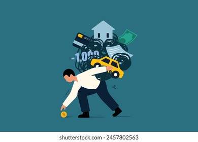 Financial Distress, Man or Businessman Bearing Debt Burden. Vector Business Illustration