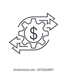 Financial distribution. Effective money. Vector linear icon isolated on white background.