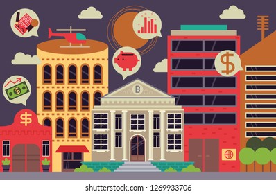 Financial District with Banks and Business