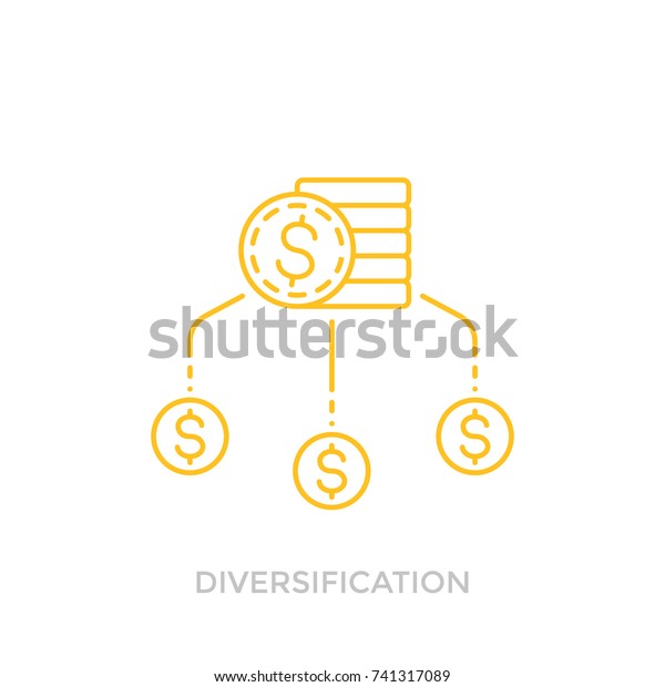Financial\
diversification line icon with\
coins