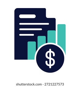 Documento financiero con gráfico de barras y símbolo de dólar