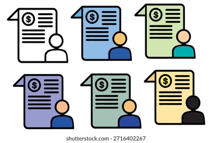 Iconos de documentos financieros y clientes que ilustran los Acuerdos, la facturación y la gestión de las finanzas personales