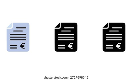 Documento financiero euro icono conjunto sólido y colorido estilo de informe de negocios e íconos de Factura