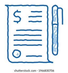 Financial Document File Agreement Pen sketch icon vector. Hand drawn blue doodle line art isolated symbol illustration