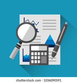 financial document with graphs and charts calculator magnifier pen business report analysis research