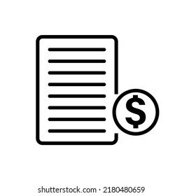 Icono de documento financiero y moneda en dólares. Documento contable. Vector.